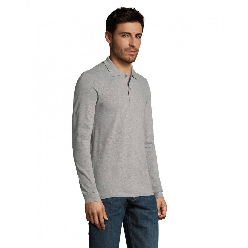 Sol's - Polo piqué manches longues homme PERFECT LSL MEN - Gris Chiné