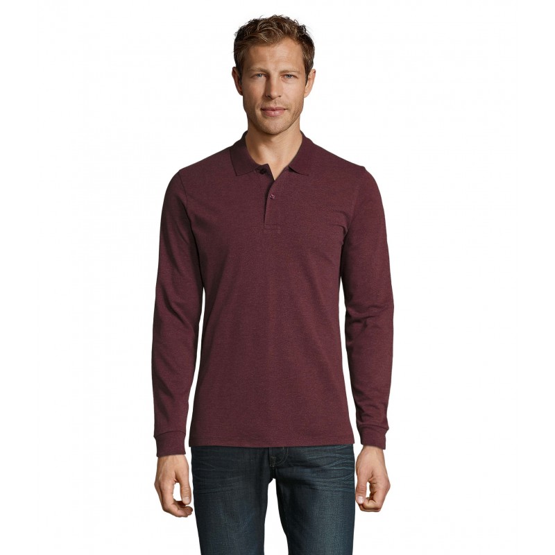 Sol's - Polo piqué manches longues homme PERFECT LSL MEN - Oxblood Chiné