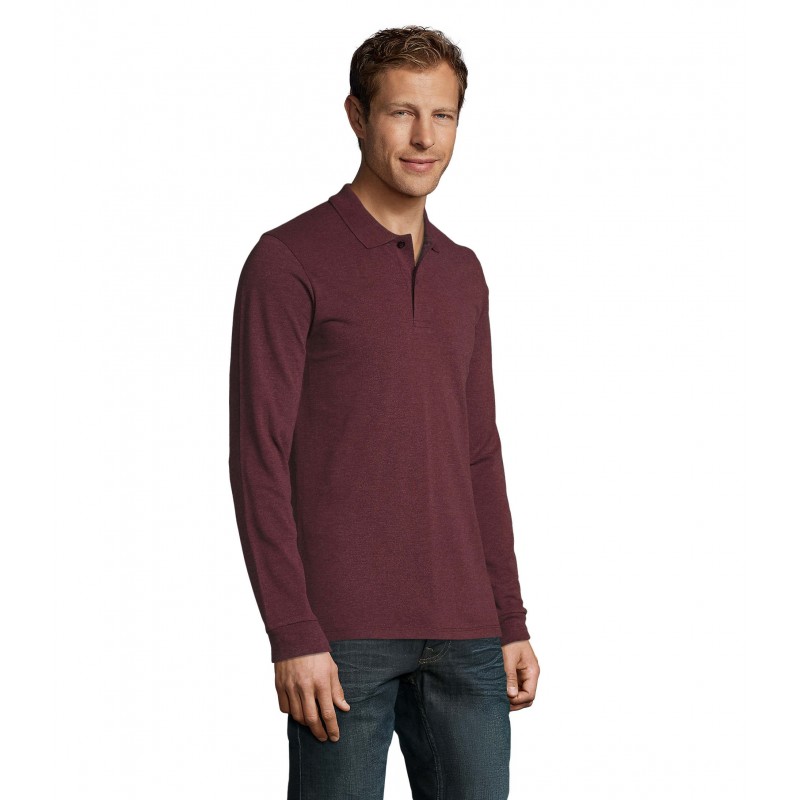 Sol's - Polo piqué manches longues homme PERFECT LSL MEN - Oxblood Chiné