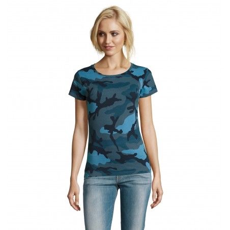Sol's - Tee-shirt femme col rond CAMO WOMEN - Camo Bleu