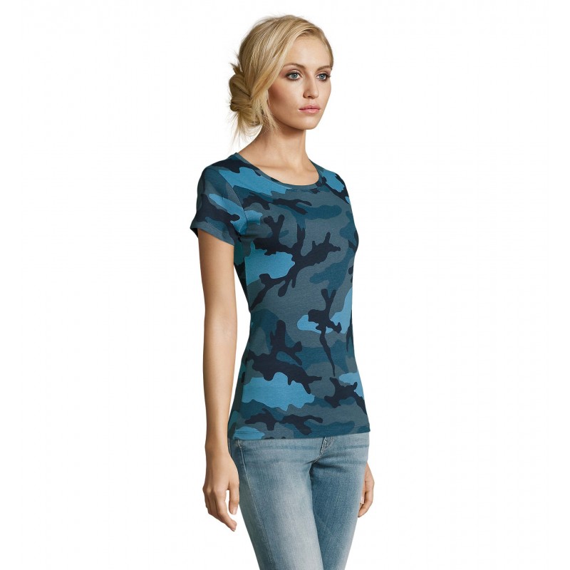Sol's - Tee-shirt femme col rond CAMO WOMEN - Camo Bleu