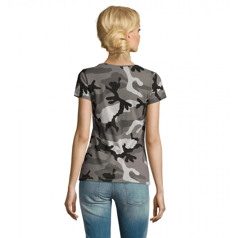 Sol's - Tee-shirt femme col rond CAMO WOMEN - Camo Gris