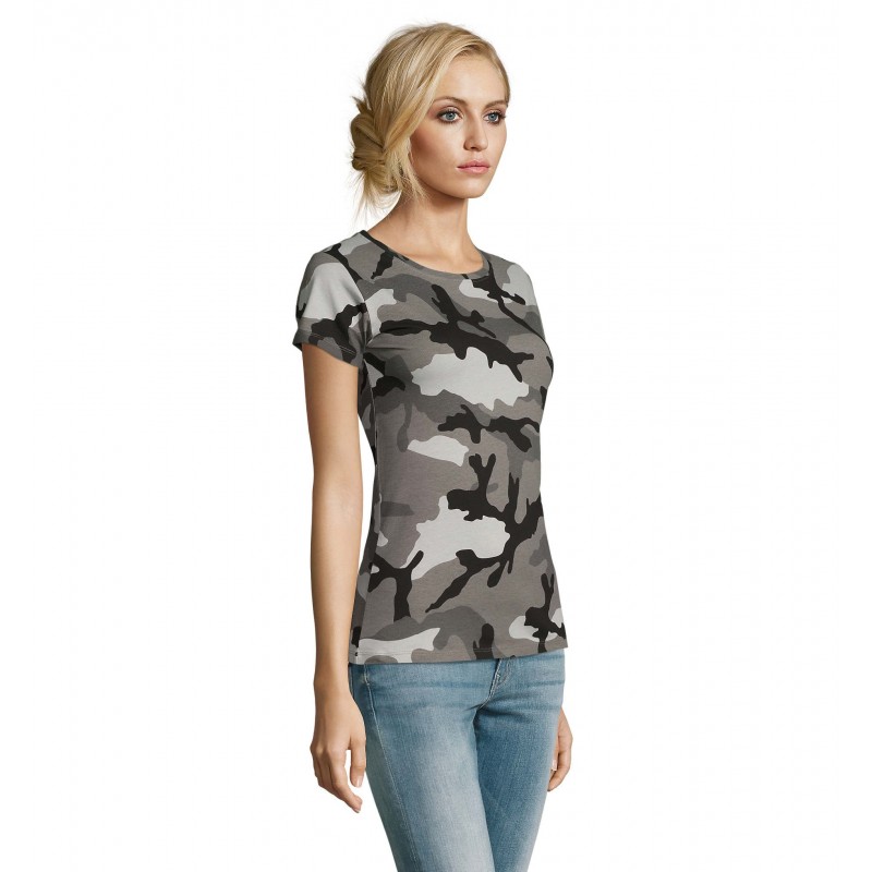 Sol's - Tee-shirt femme col rond CAMO WOMEN - Camo Gris