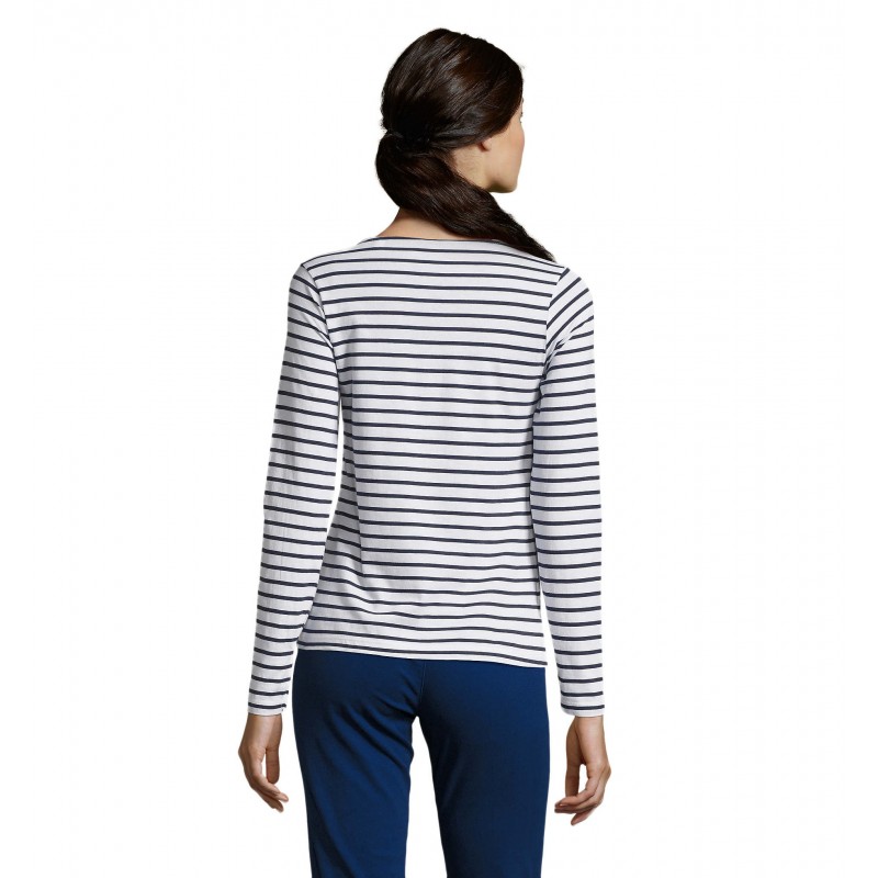 Sol's - Tee-shirt femme manches longues rayé MARINE WOMEN - Blanc / Marine