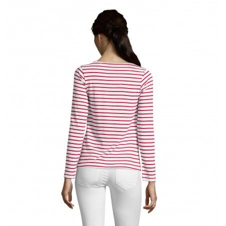 Sol's - Tee-shirt femme manches longues rayé MARINE WOMEN - Blanc / Rouge