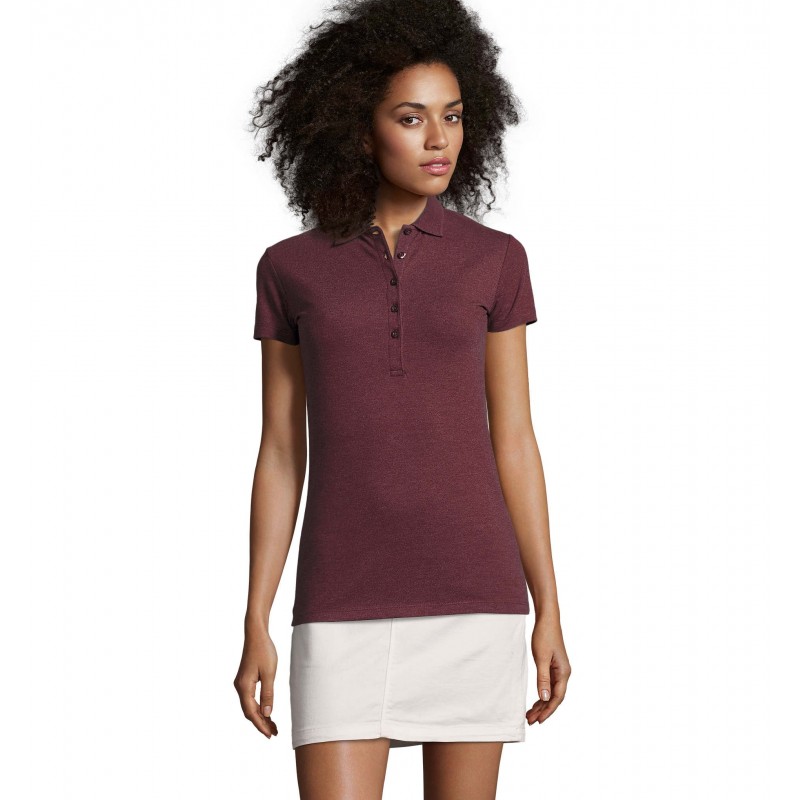 Sol's - Polo coton élasthanne femme PHOENIX WOMEN - Oxblood Chiné