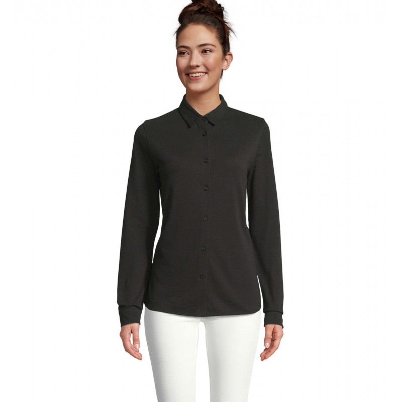 Neoblu - Chemise en coton piqué femme BASILE WOMEN - Noir Profond