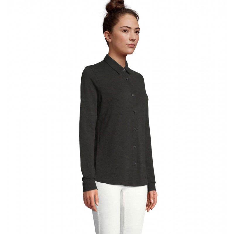 Neoblu - Chemise en coton piqué femme BASILE WOMEN - Noir Profond