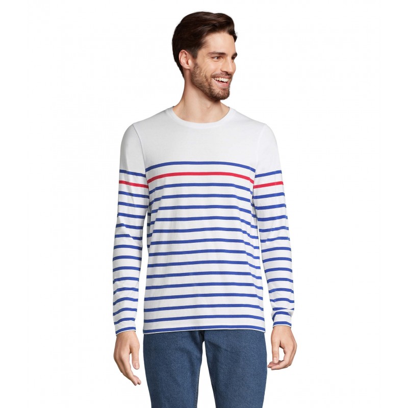 Sol's - Tee-shirt homme manches longues rayé MATELOT LSL MEN - Blanc/roy/rouge