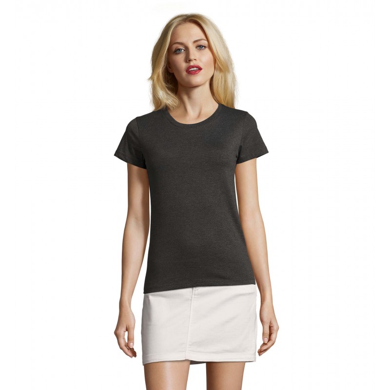 Sol's - Tee-shirt femme col rond ajusté IMPERIAL FIT WOMEN - Anthracite Chiné