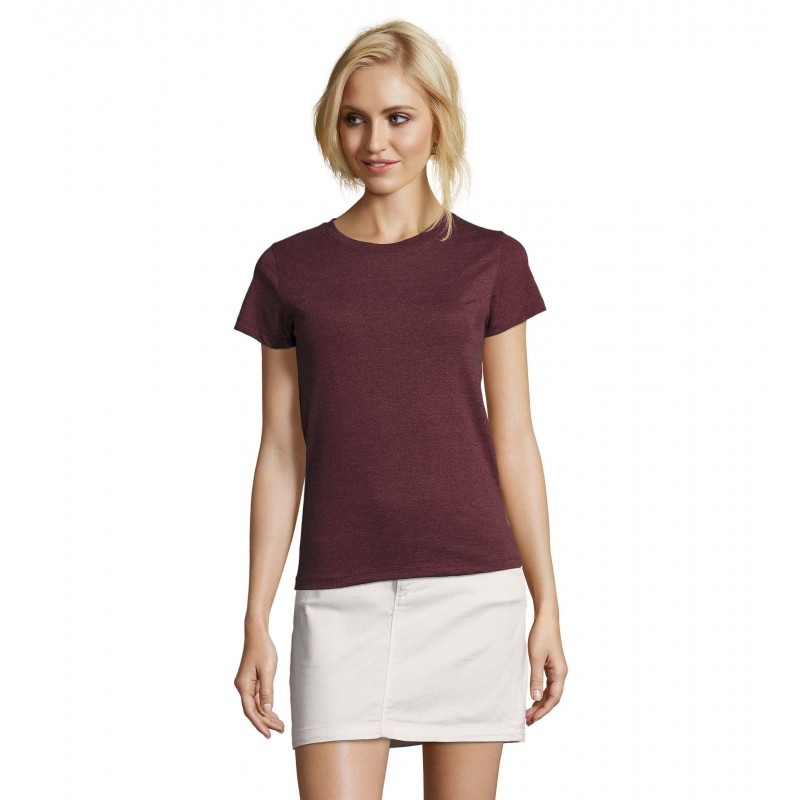 Sol's - Tee-shirt femme col rond ajusté IMPERIAL FIT WOMEN - Oxblood Chiné