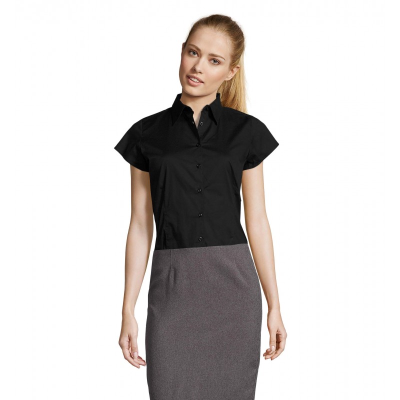 Sol's - Chemise femme stretch manches courtes EXCESS - Noir