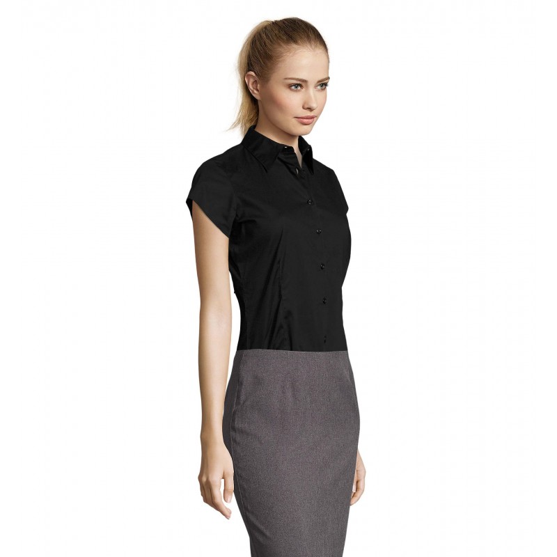 Sol's - Chemise femme stretch manches courtes EXCESS - Noir