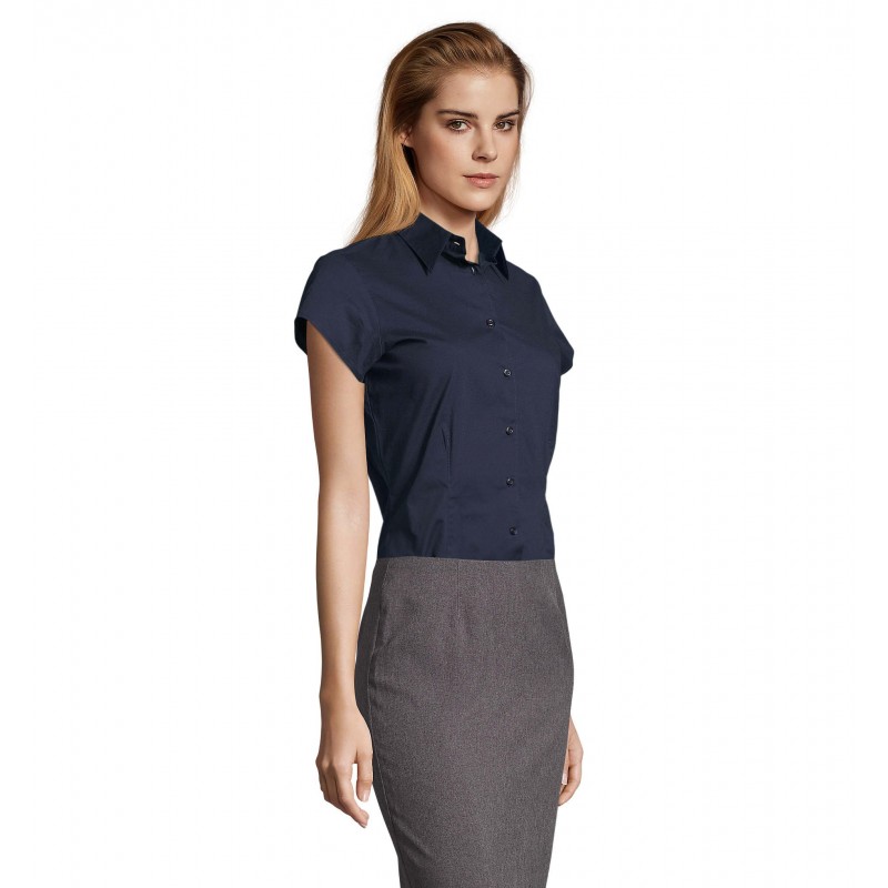 Sol's - Chemise femme stretch manches courtes EXCESS - Bleu Foncé