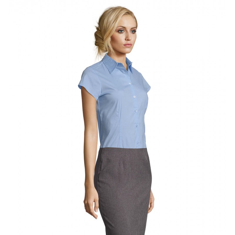 Sol's - Chemise femme stretch manches courtes EXCESS - Ciel Vif