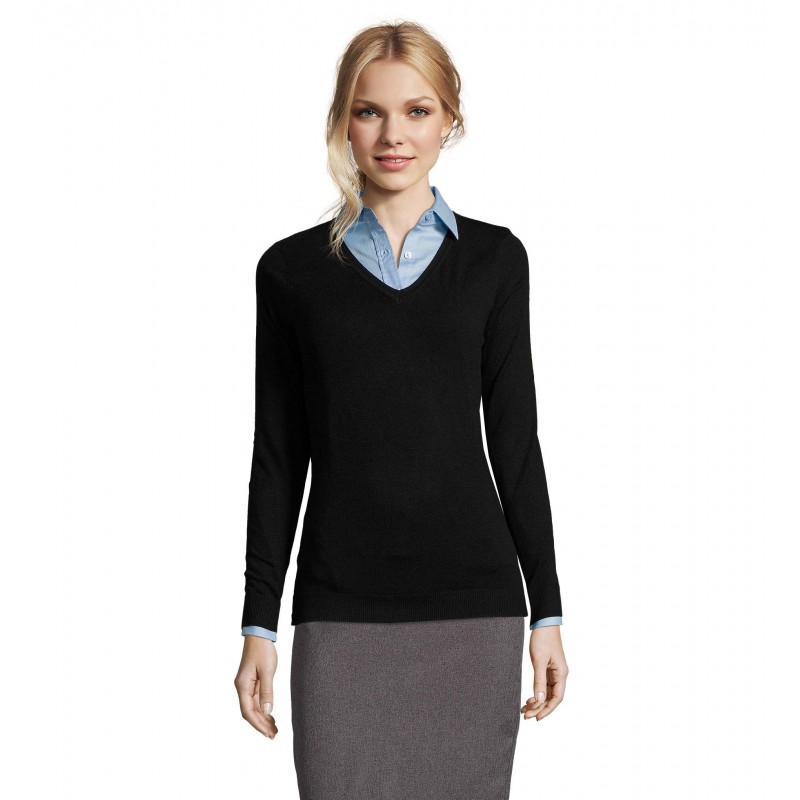 Sol's - Pull col v femme GLORY WOMEN - Noir