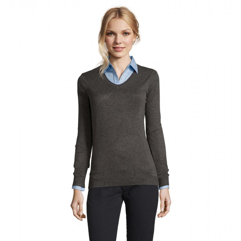 Sol's - Pull col v femme GLORY WOMEN - Anthracite Chiné