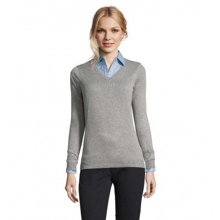 Sol's - Pull col v femme GLORY WOMEN - Gris Chiné