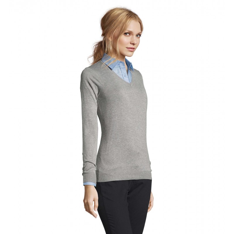 Sol's - Pull col v femme GLORY WOMEN - Gris Chiné