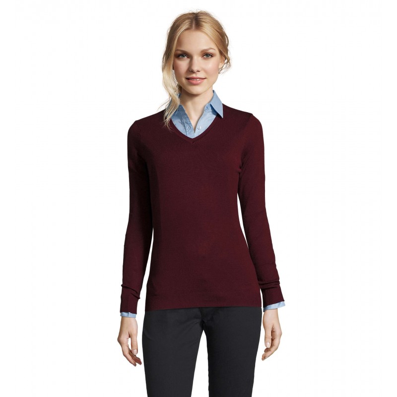 Sol's - Pull col v femme GLORY WOMEN - Oxblood