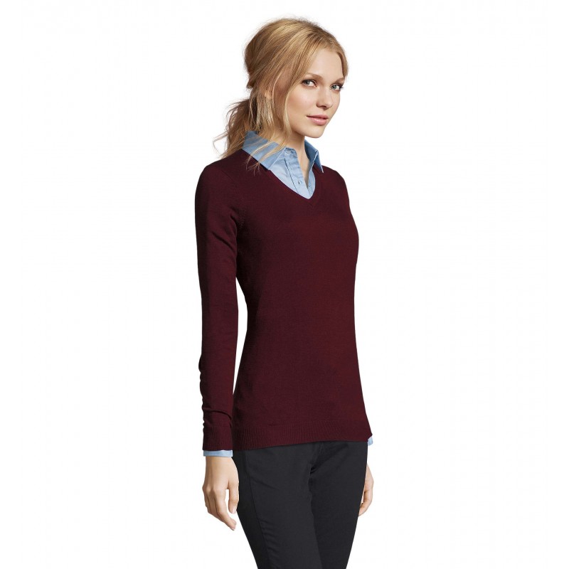 Sol's - Pull col v femme GLORY WOMEN - Oxblood
