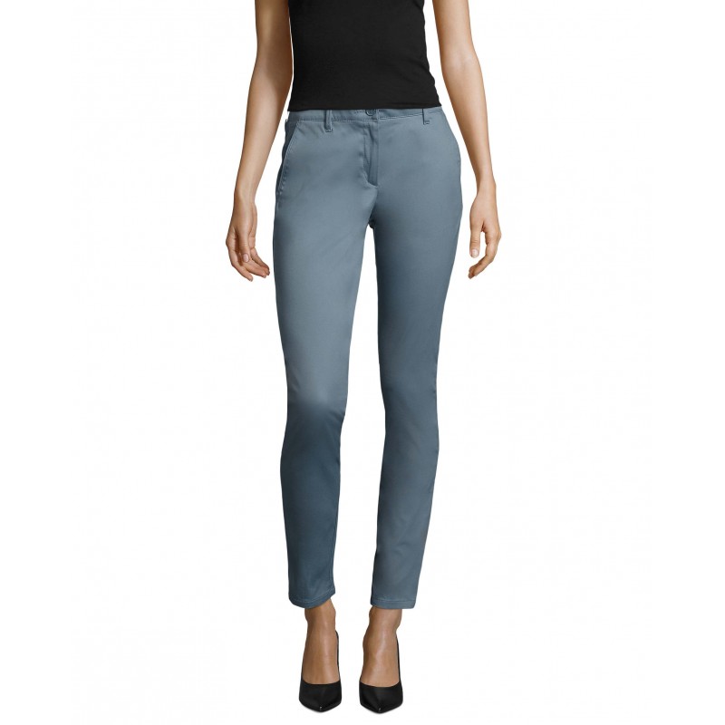 Sol's - Pantalon stretch en satin femme JARED WOMEN - Bleu Foncé Crémeux