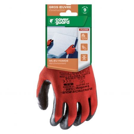 Coverguard - Gants EUROLITE 13L850 polyester rouge paume enduite latex noir (J13 CAR)