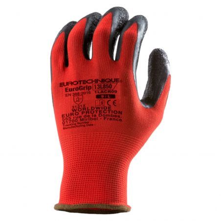 Coverguard - Gants EUROLITE 13L850 polyester rouge paume enduite latex noir (J13 CAR)