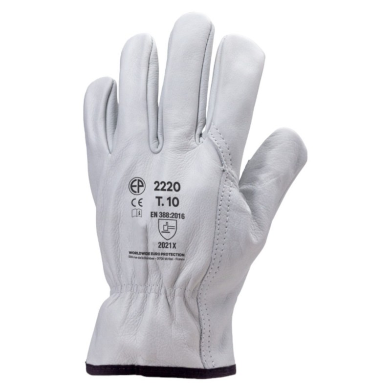 Coverguard - Dénomination couleur Gants maîtrise EUROSTRONG 2220 tout fleur vachette ecru (Conditionnement EUROSTRONG 222)