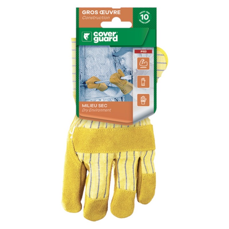 Coverguard - Gants docker croûte vachette jaune, paume renfort fleur +CAR (EUROSTRONG 153)