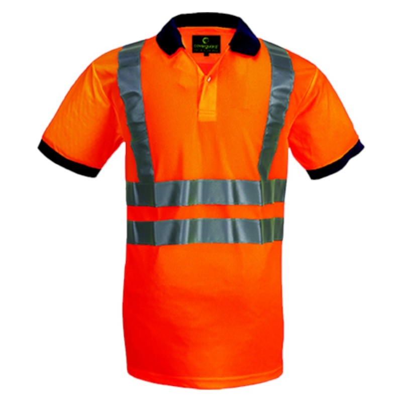 Coverguard - Polo manches courtes YARD Orange HV/Marine (100% PES 140g/m2)