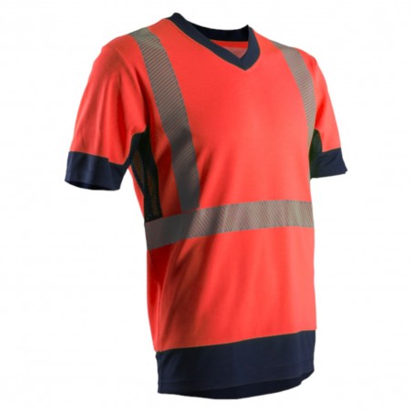 Coverguard - T-shirt manches courtes - Rouge HV/Marine KOMO (150g/m2 + Mesh + Bandes segmentées)