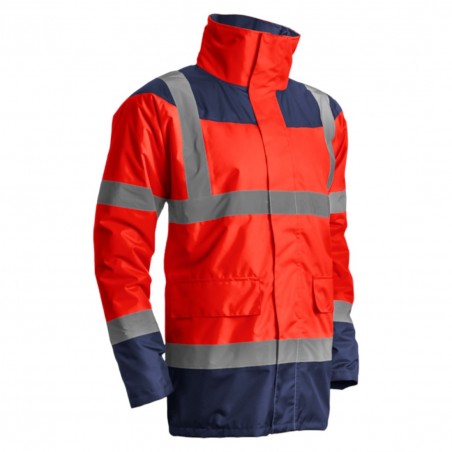 Coverguard - Parka KETA Rouge HV/Marine (300D Oxford 100% PES enduit PU + Matelassage 160g/m2)