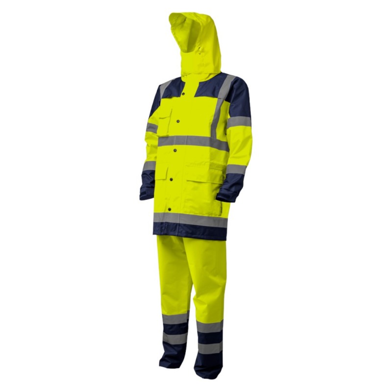 Coverguard - Ensemble de pluie - HYDRA - Jaune HV/Marine (Parka: 300D Oxford 100% PES enduit PU + Doublure mesh Pantalon: 300D
