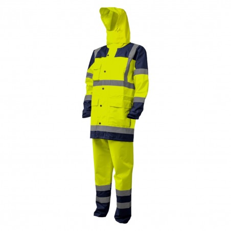 Coverguard - Ensemble de pluie - HYDRA - Jaune HV/Marine (Parka: 300D Oxford 100% PES enduit PU + Doublure mesh Pantalon: 300D