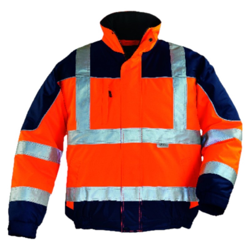 Coverguard - Blouson AIRPORT couleur Orange HV/Marine (300D Oxford 100% PES enduit PU + Matelassage 160g/m2)