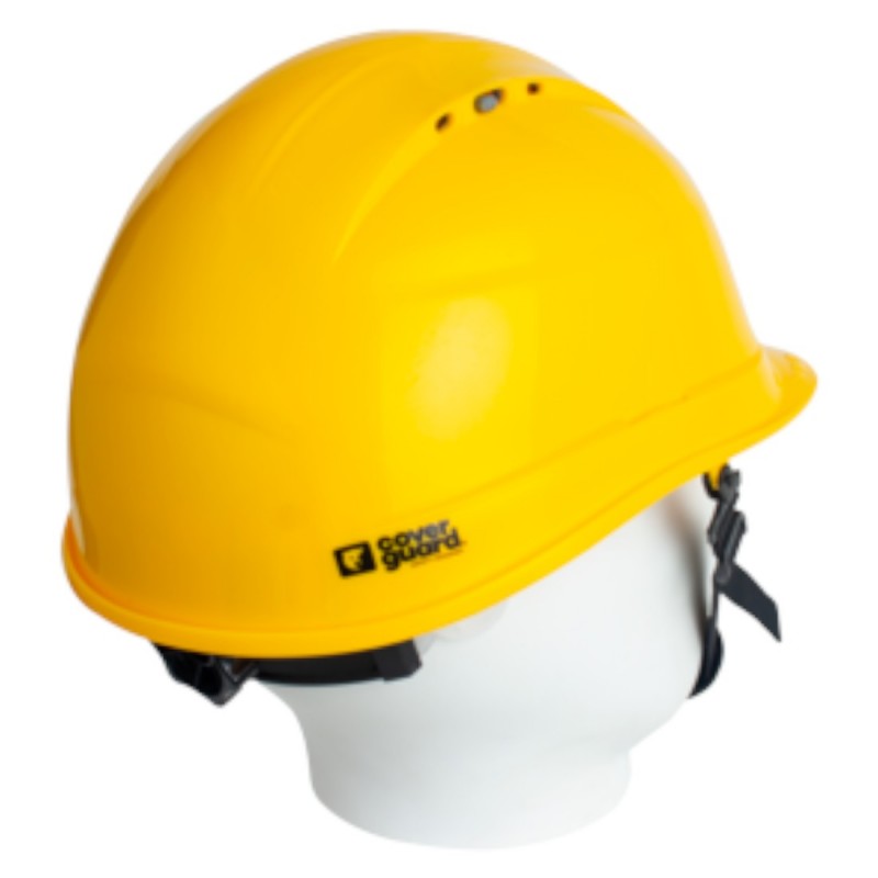 "Coverguard - Casque de chantier jaune PELICANO (harnais textile 6 points serrage molette, jugulaire 2 points)"