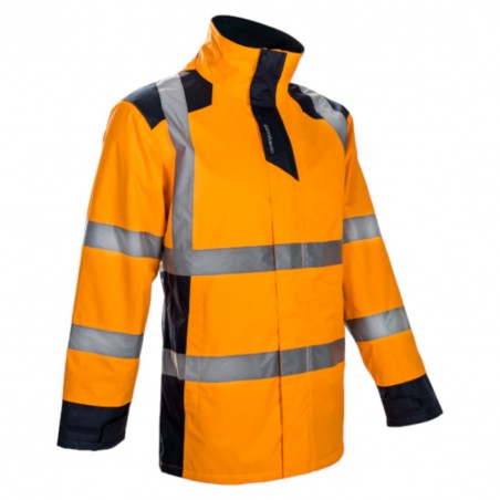 Coverguard - Parka chaude et légère imperméable et matelassée haute visibilité SOKOBIE orange et bleu marine