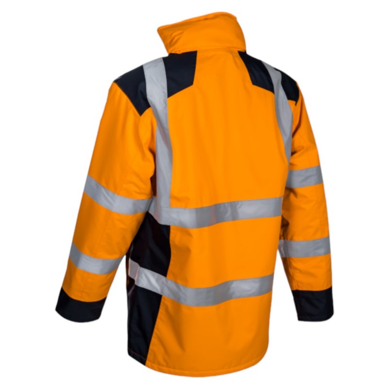 Coverguard - Parka chaude et légère imperméable et matelassée haute visibilité SOKOBIE orange et bleu marine