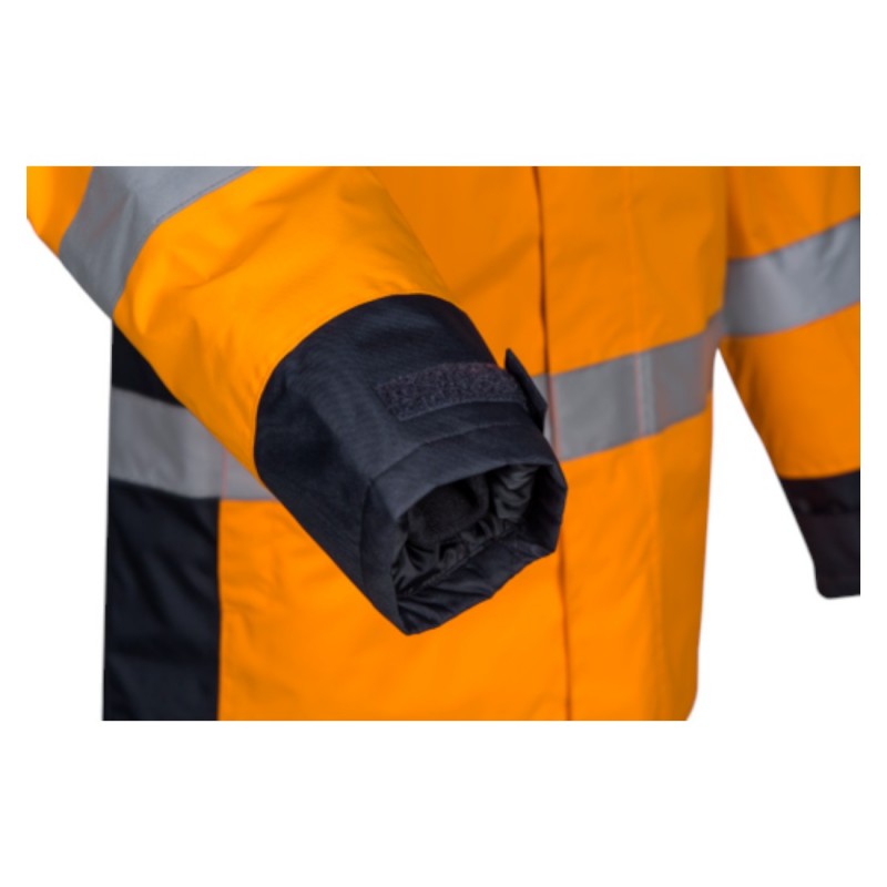 Coverguard - Parka chaude et légère imperméable et matelassée haute visibilité SOKOBIE orange et bleu marine