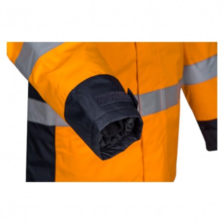 Coverguard - Parka chaude et légère imperméable et matelassée haute visibilité SOKOBIE orange et bleu marine