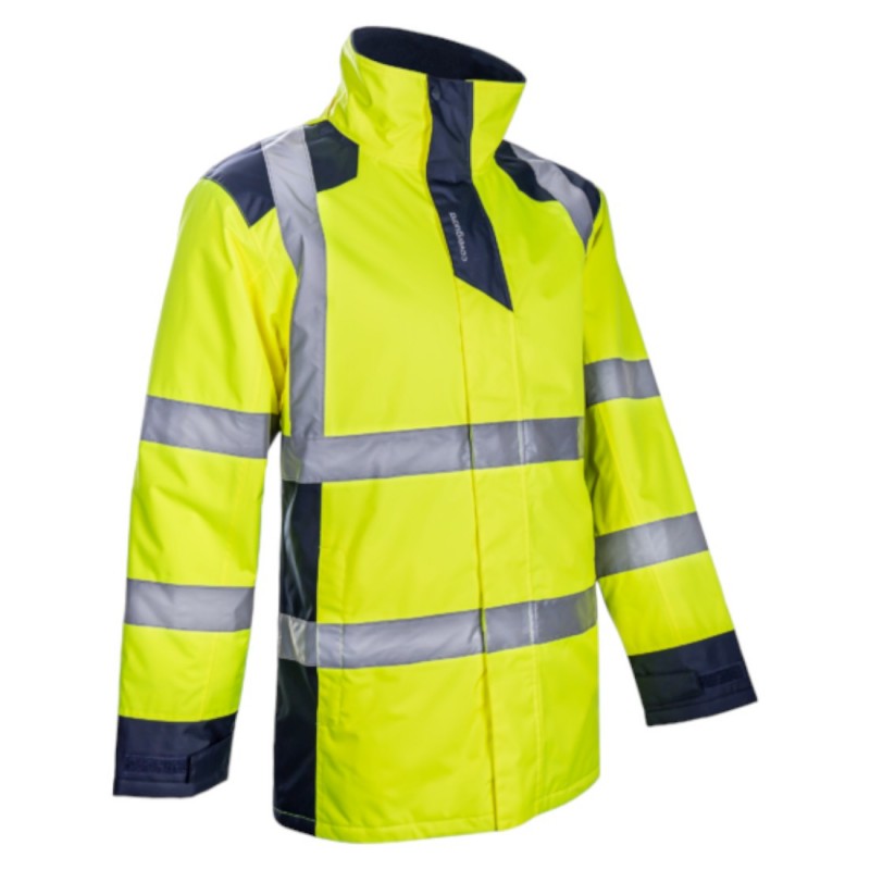 Coverguard - Parka chaude et légère imperméable et matelassée haute visibilité SOKOBIE jaune et bleu marine