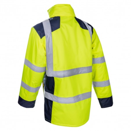 Coverguard - Parka chaude et légère imperméable et matelassée haute visibilité SOKOBIE jaune et bleu marine