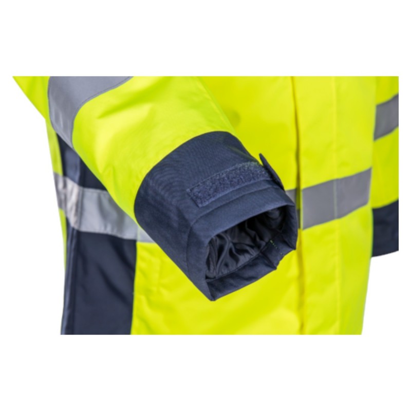 Coverguard - Parka chaude et légère imperméable et matelassée haute visibilité SOKOBIE jaune et bleu marine