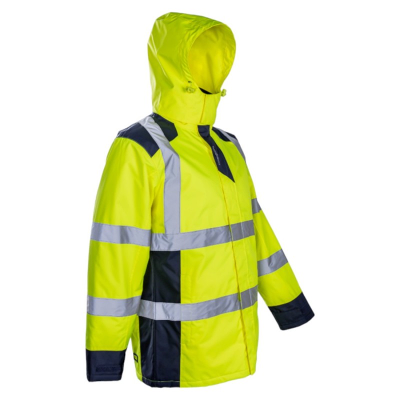 Coverguard - Parka chaude et légère imperméable et matelassée haute visibilité SOKOBIE jaune et bleu marine
