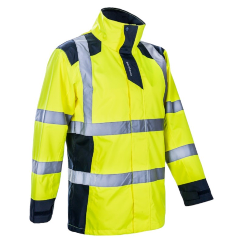 Coverguard - Parka de pluie imperméable renforcée Ripstop haute visibilité SANGAKU jaune et bleu marine