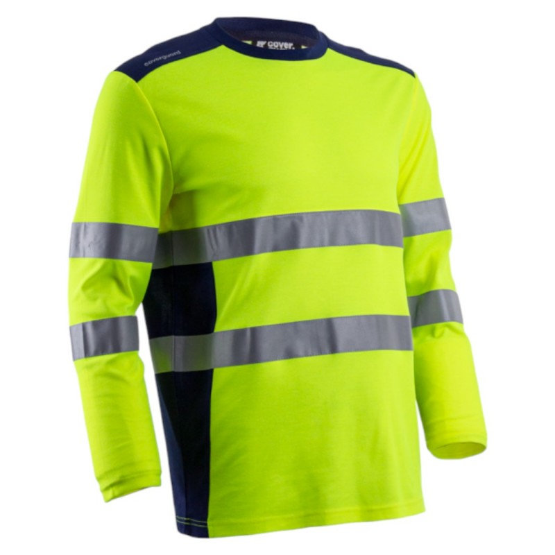 Coverguard - Tee-shirt manches longues haute visibilité RIKKA jaune et bleu marine