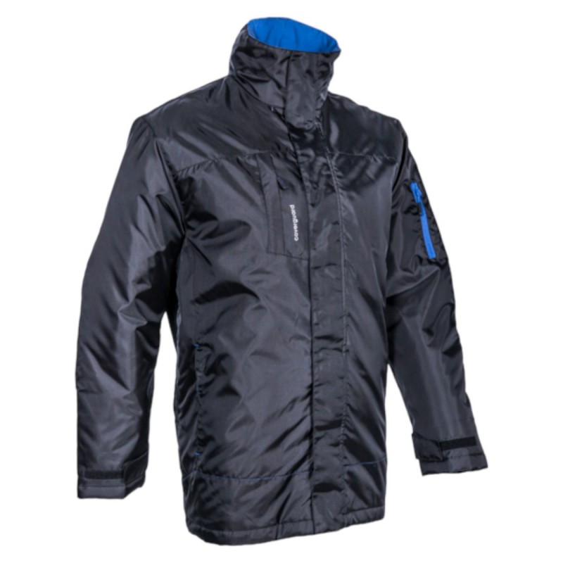 Coverguard - Parka de travail chaude enduite PU matelassée PANDA noir et bleu