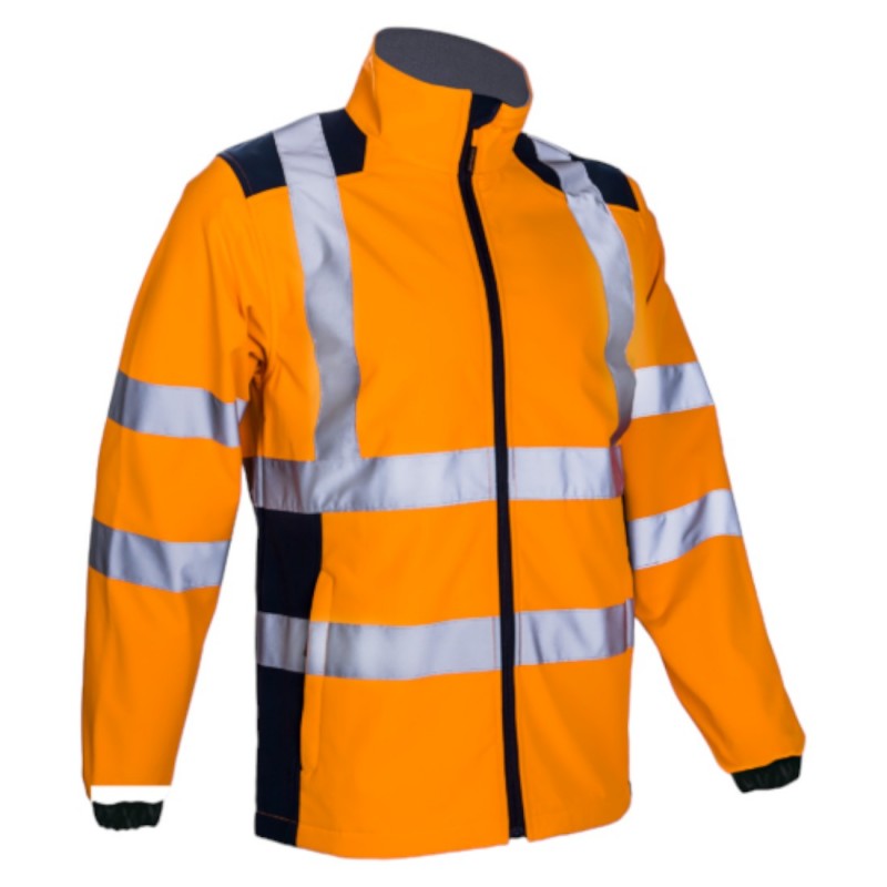 Coverguard - Softshell 3 couches chaude et imperméable haute visibilité KANPA orange et bleu marine