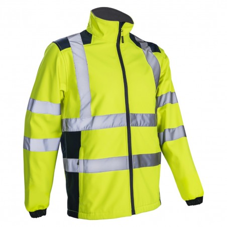 Coverguard - Softshell 3 couches chaude et imperméable haute visibilité KANPA jaune et bleu marine